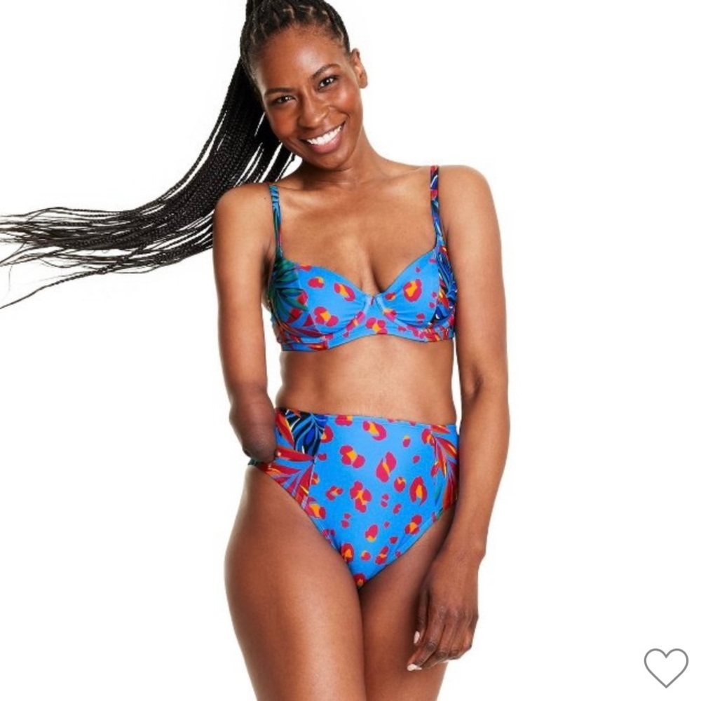 Tropical/Leopard Print High Waist Bikini Bottom - Tabitha Brown  Blue/Pi…
